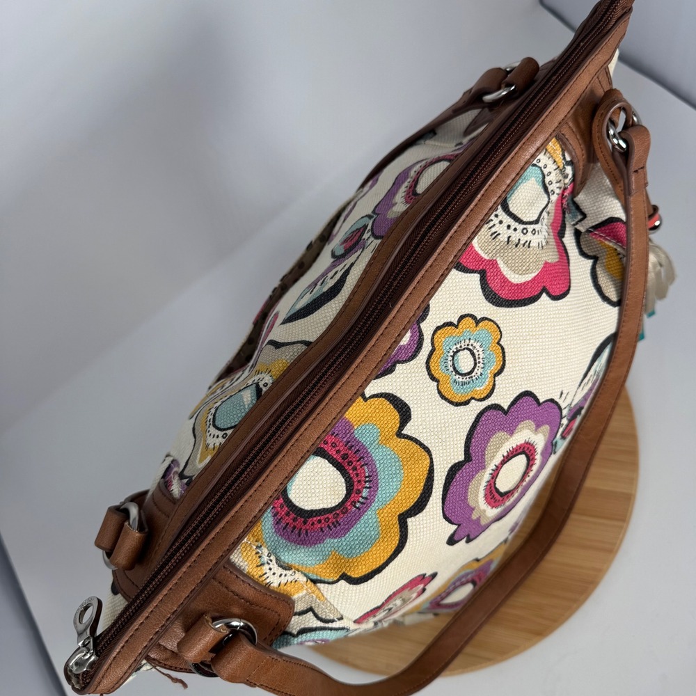 Relic Floral‎ Canvas Shoulder Bag Brown Faux Leather Trim RLH4429 Multicolor - Picture 13 of 13